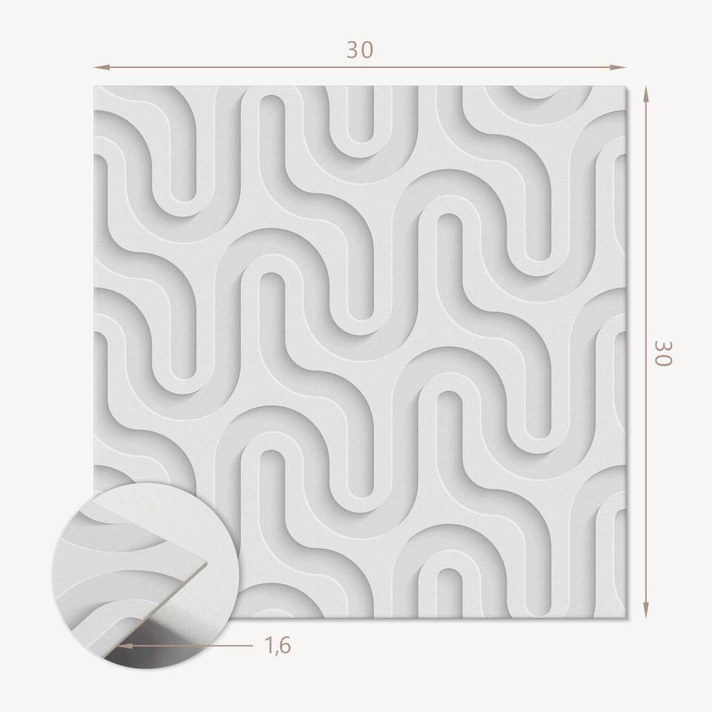 Set of Vinyl Tiles with a 3D Waves Motif for the Bedroom 9x30x30 Cm