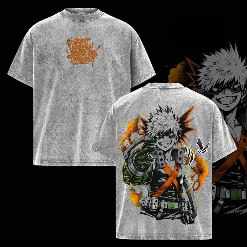 Bakugou Katsuki My Hero Academia Graphic T Shirt Men Women Cotton Tshirts Vintage Washed Tee Harajuku Male Oversized T-shirt