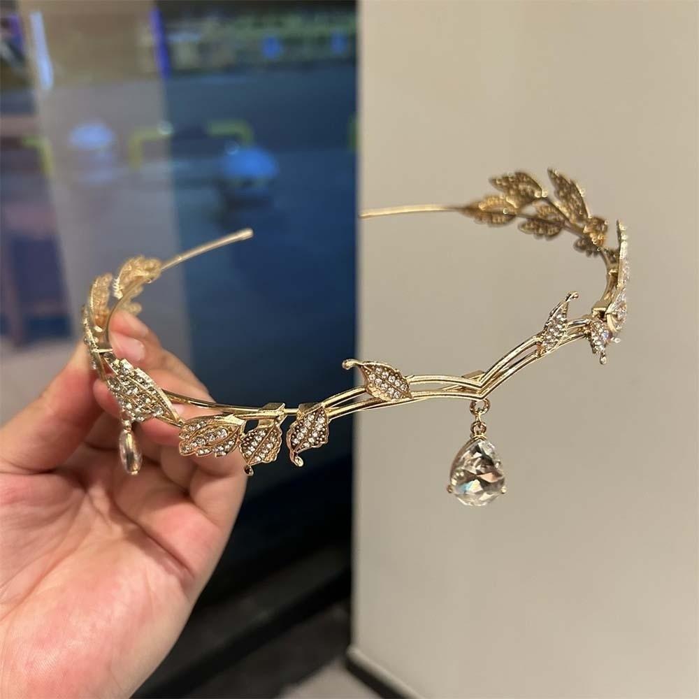 Elegant Elf Rhinestone Headband Leaf Design Bride Shiny Hair Hoop Crystal Forehead Accessory  Party