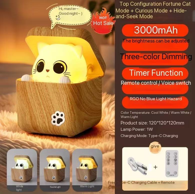LED Light Cat Night Light Eye Protection 3 Color Modes Voice Control Lamp for 36v/1000mAh 3000mAh
