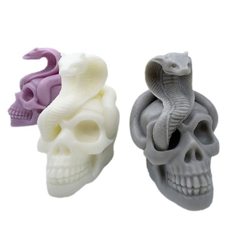 Moule en Silicone Halloween Moules à Bougies Serpent Crâne Faits Main Outil de Décoration de Gâteau Moules de Cuisson Décorations de Table