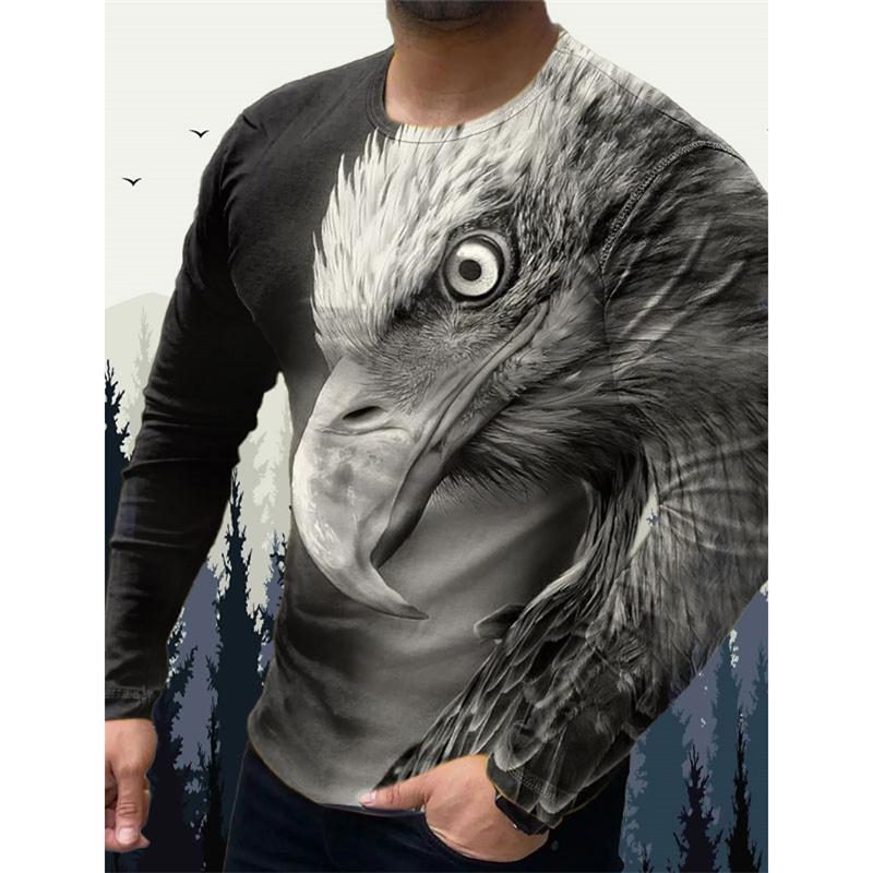 3D Printed Wolf Eagle T Shirt For Men Vintage Animal Pattern Tees Spring Autumn Long Sleeves O-Neck Tops Loose Street T-Shirts