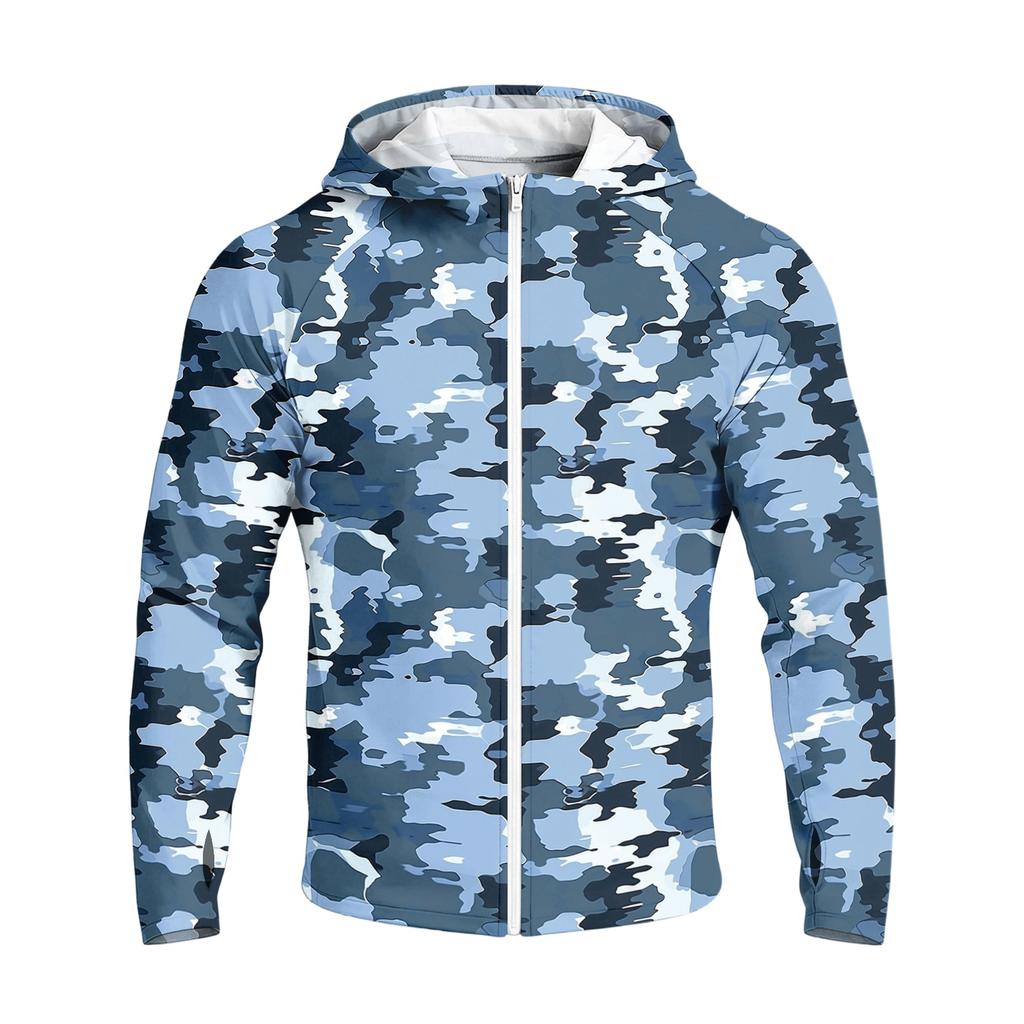 Men's Casual Raglan Sleeve Hooded Long Sleeve Sun Protection Jacket Full Zip Lightweight Outdoor Sports Windbreaker