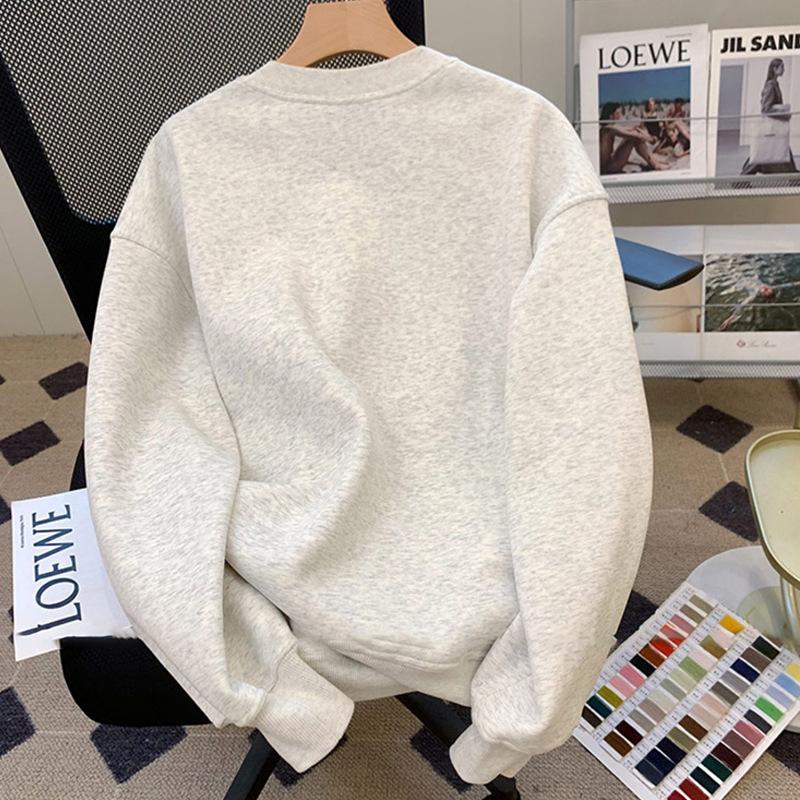 Autumn and winter retro high street Hong Kong style printing women's 2025 new velvet thickened versatile crew neck loose sweater men