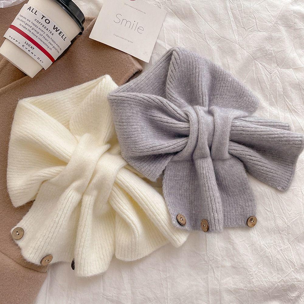 Solid Color Neck Scarf Knitted Neckerchief Wrap Winter Warm Neck Warmer  Women