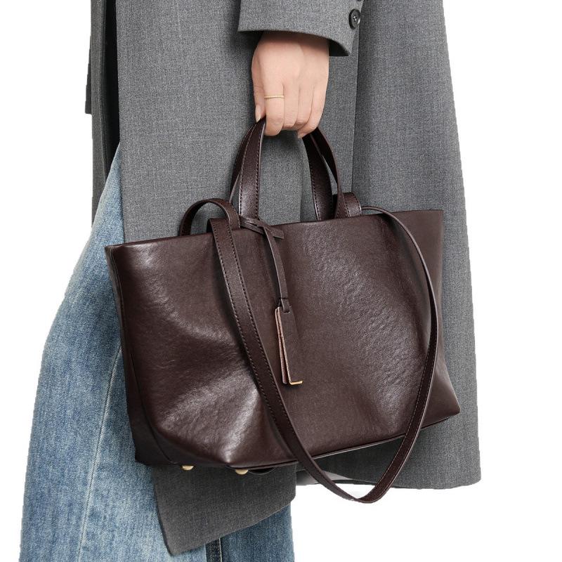 New Women's Genuine Leather Large Capacity Retro Tote & Crossbody Bag
