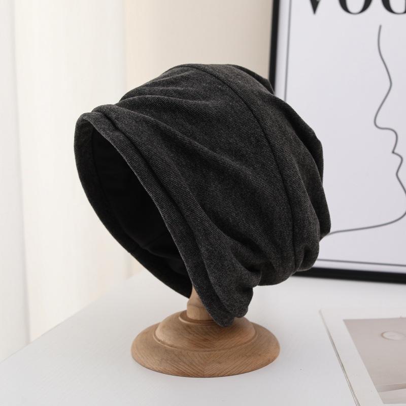 Lazy wind big head circumference stacking hat women's casual versatile headgear autumn and winter warm ear protection knitted pullover hat