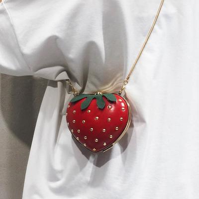 Carino Frutta Fragola a Forma di Cuore Pu Rivetto Mini Moda Donna Borsa a Catena Borsa a Tracolla Borsa a Tracolla Tote Borsa con Patta Femminile Q5