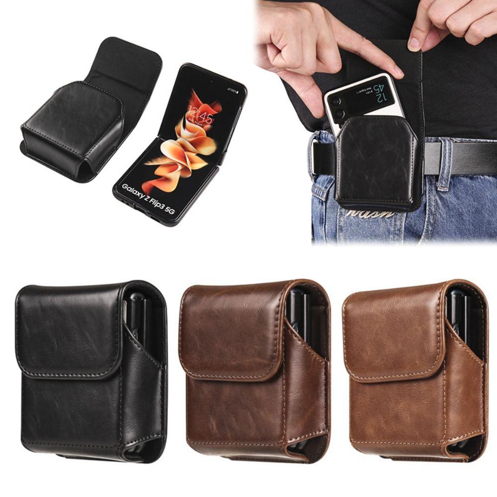 

Износостойкая поясная сумка из искусственной кожи для телефона, кожаный кошелек, чехол для телефона со складным экраном для мобильного телефона темно-коричневого