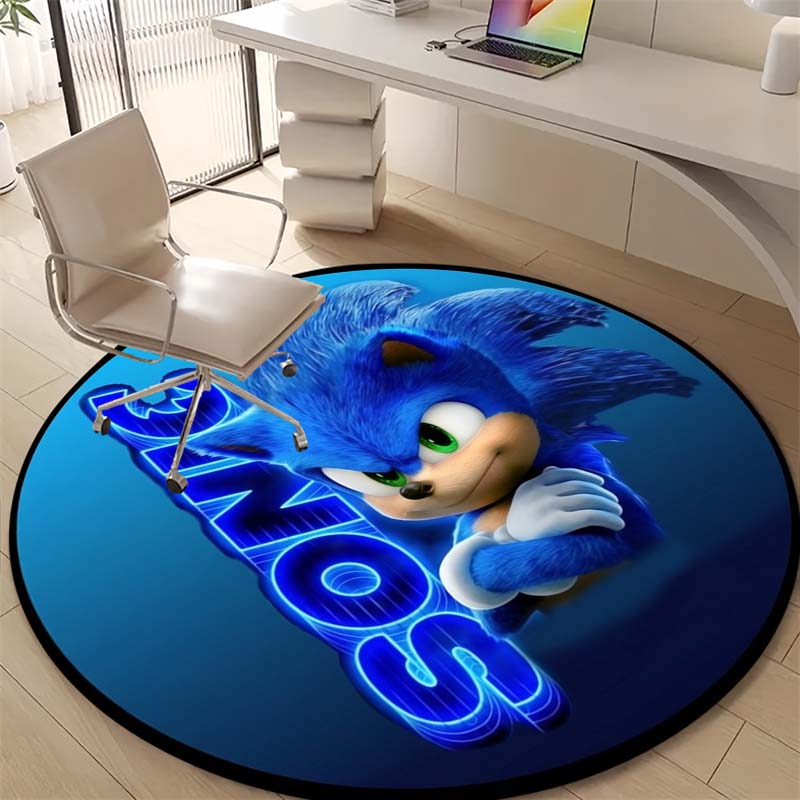 Sonic The Hedgehog Neon Sonic Logo Round Area Rug Non Slip Game Cartoon Kids Bedroom Floor Carpet