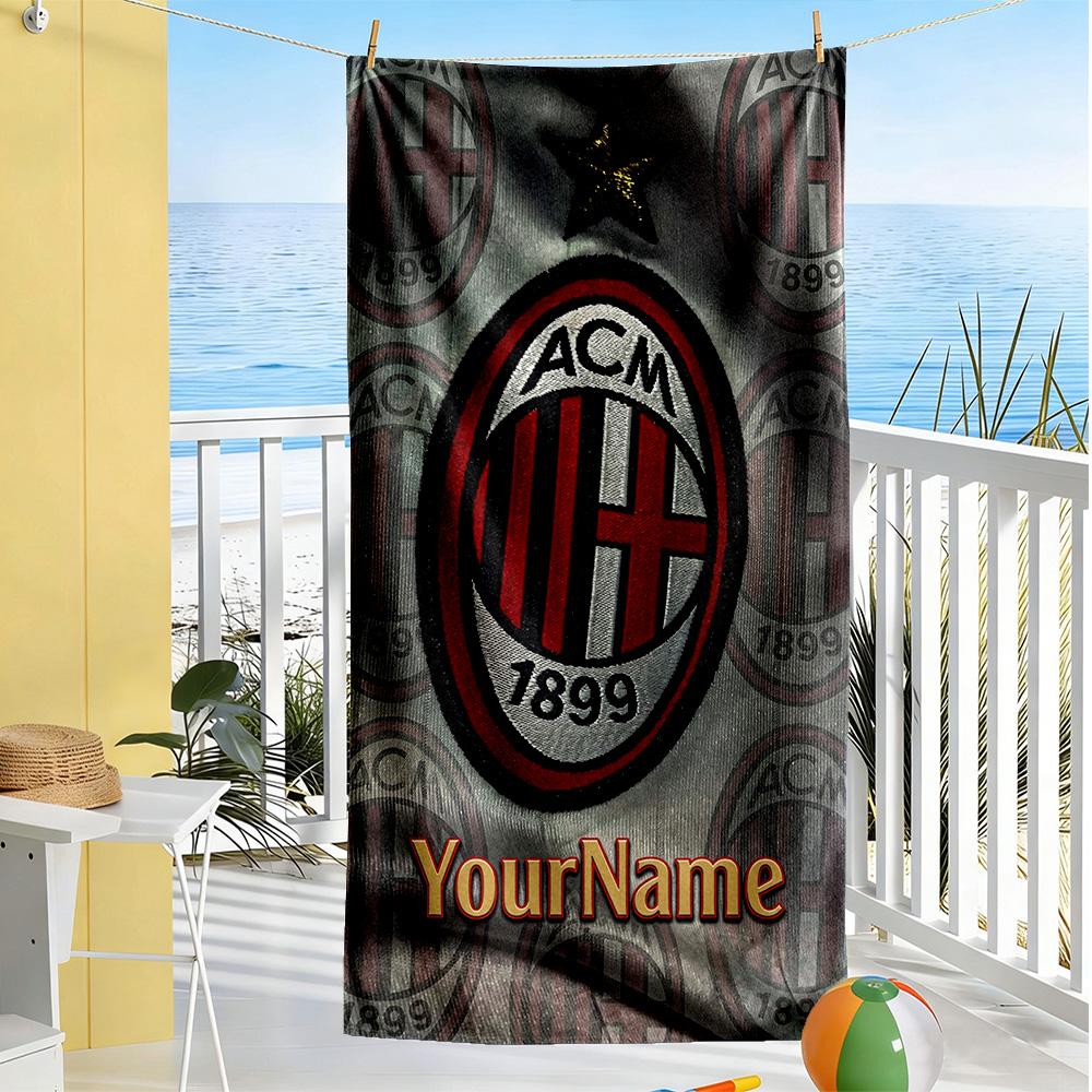 Ac Milan Personalized Text Beach Towel Super Soft Microfiber Quickdry Fabric Suitable for Sports Travel Swimming Yoga Bathroom Beach And Pool
