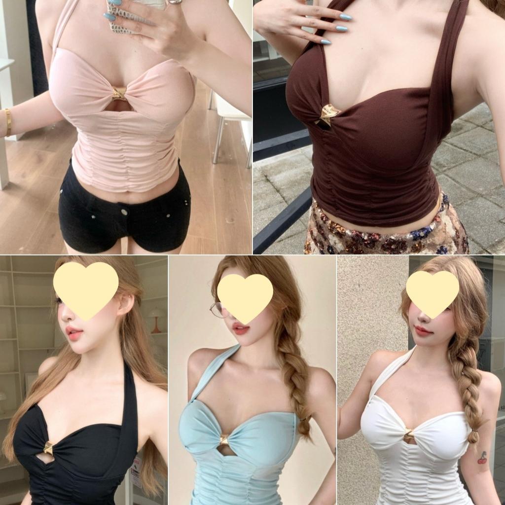 With Chest Pads, Korean Royal Sister, Sexy Style Hanging Neck, Beautiful Back, Sling Vest, Women's Summer Slim-fitting Waist Pinched Hollow Top