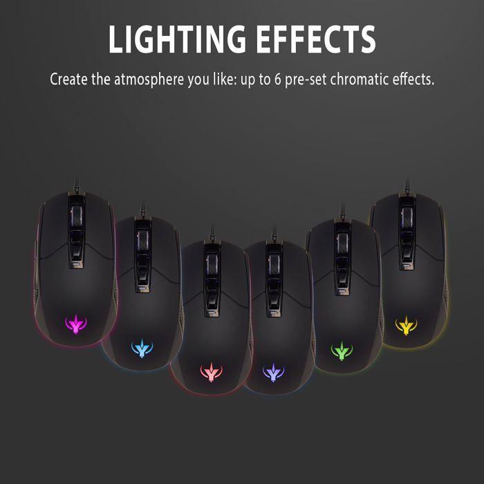 Souris de jeu - spyco - mo-101 - ergonomique - 7200 dpi - rvb 6 effets de couleur