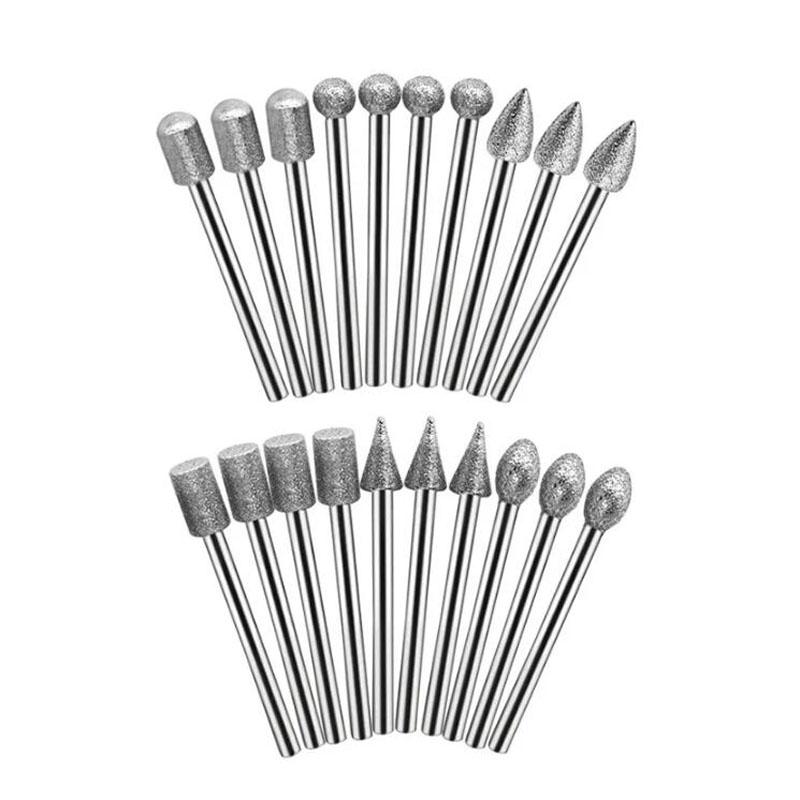 Diamond Grinding Head Grinding Needle Handle Diameter 3mm 20 Pieces Set of Fine Sand Jade Gem Stone Grinding Head Carving