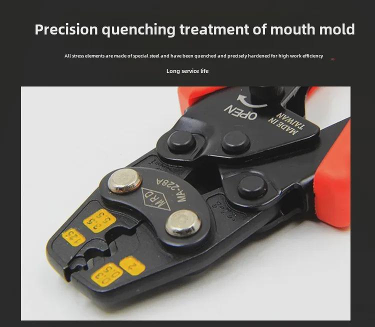 Taiwan Multi-Function Electrician Ratchet Crimping Pliers for Bare Terminals and Copper Nose Clamps.