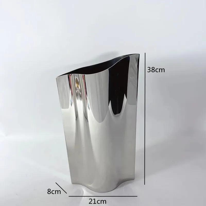 Luxury Stainless Steel Vase, Modern Leather Design Vase, Home Decoration Ornament, Living Room Dining Table Flower Arrangement
