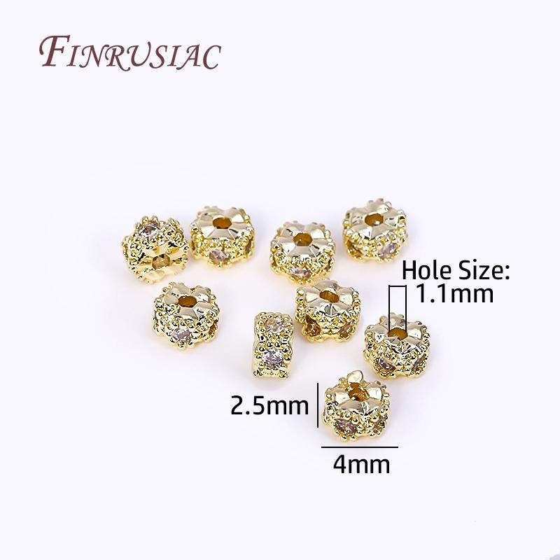 2 Sizes 18K Gold Plated Brass With Zircon Wheels Beads Spacer Beads, High Quality Round Beads DIY Beading Jewelry Accessories 4 pcs