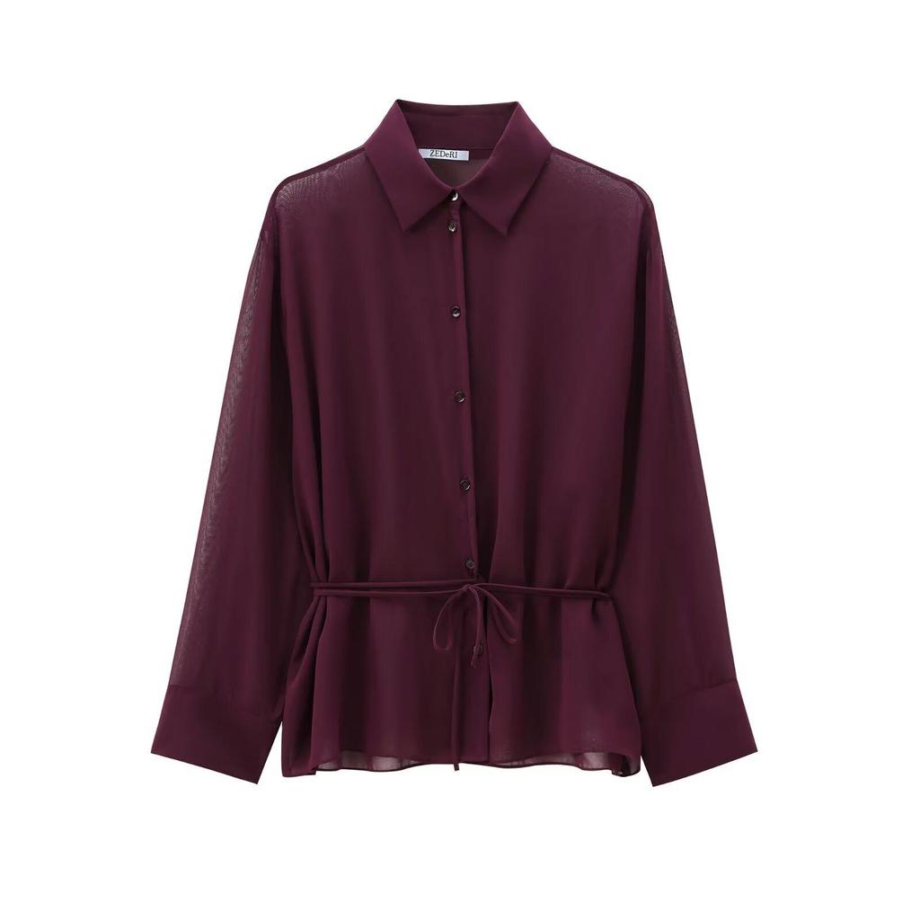 European & American Style Women's French Street Fashion Bow Long Sleeve Shirt