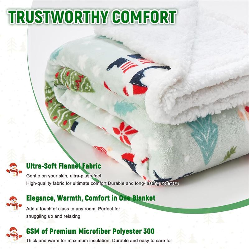 Christmas Throw Blanket Christmas Decorations Gifts For Women Sherpa Flannel Fleece Winter Holiday Blanket For Couch Sofa Bed