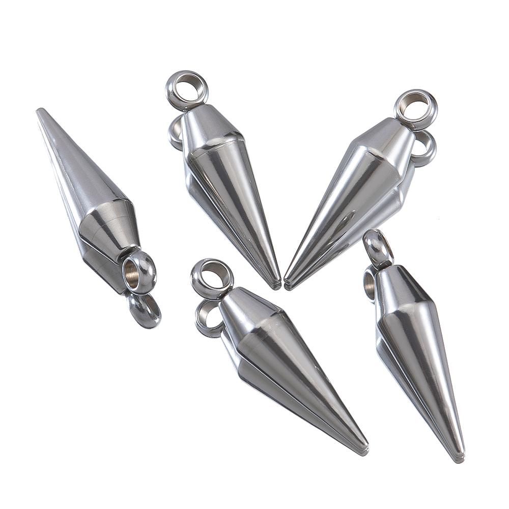10PCS Stainless Steel Cone Bullet Choker Charms Spike Beads Pendants for Women Man Hoop Earring Necklace Jewelry Making Supplies
