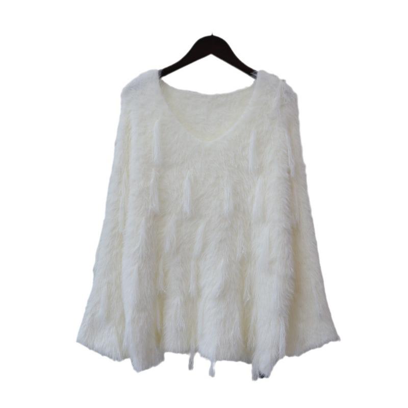Imitation mink velvet fringed design sweater pullover women's autumn and winter new loose soft waxy knitted sweater top