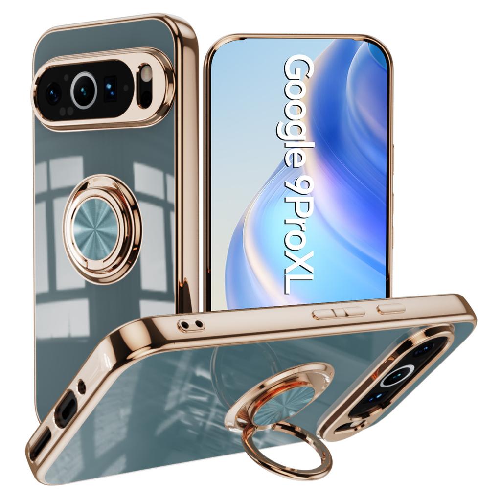 For Google Pixel 9 Pro XL Case Precise Cutouts 6D Electroplating TPU Phone Cover with Ring Holder