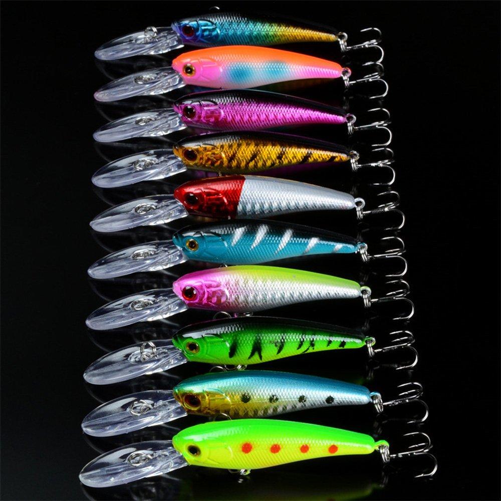 Zmart Minnow Lure Hard Bass Fishing Tackle 48-Piece Set, 10cm, 9cm, 7.5cm, 7cm, 5cm, Crankbaits, High-Quality