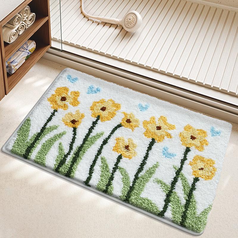 High Quality Tufted Flower Bath Mat, Ultra Soft Thick Microfiber Bathroom Rug, Absorbent Non Slip Carpet for Shower Bathroom