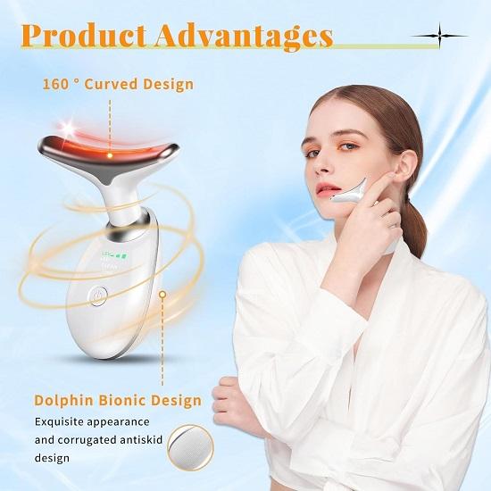 Red Light Therapy for Face, 7 Color LED Face Skin Rejuvenation for Neck Beauty Device, Deplux Neck Device, Glossy White