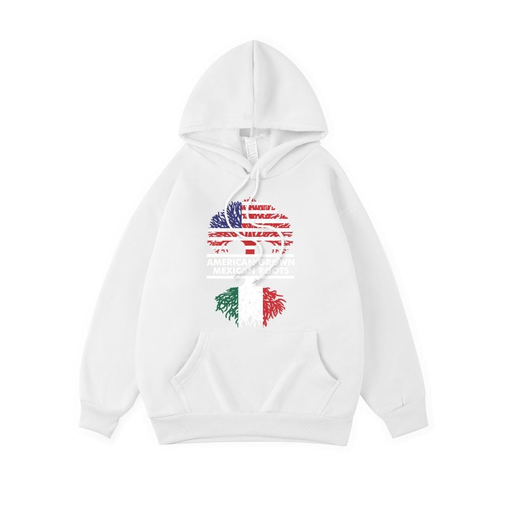 American Grown Mexican Roots Prints Hoodie Women Comfortable Loose Hoody Winter Fleece Warm Tops Basics Pocket