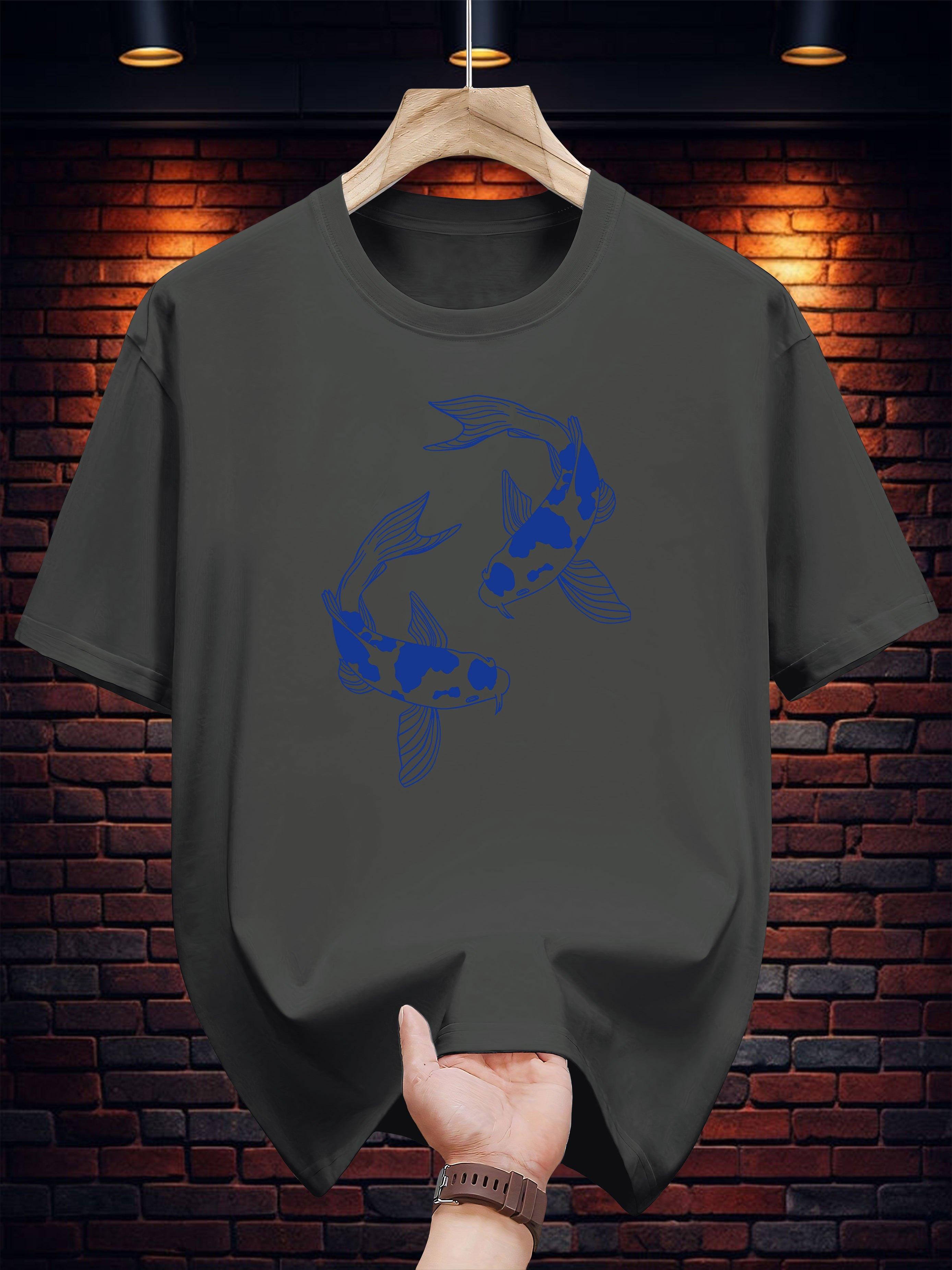 T-shirt with Blue Fish Print - Navy Casual Summer Tee XXXXL