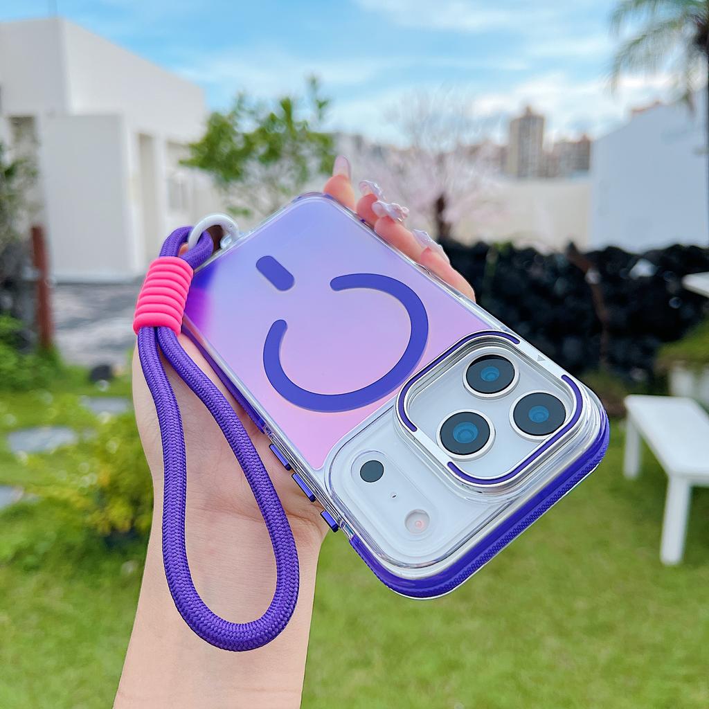 Gradient Color Folding Kickstand Camera Frame Magnetic Phone Case for IPhone 17 Pro Max 17 Wireless Charging Wrist Strap Cover