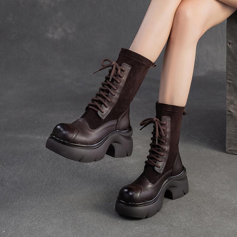 Botas Mujer Height-increasing 7cm Boots Platform Chunky Heels Trend Punk Gothic Rock Women's  Versatile Platform Ankle Boots