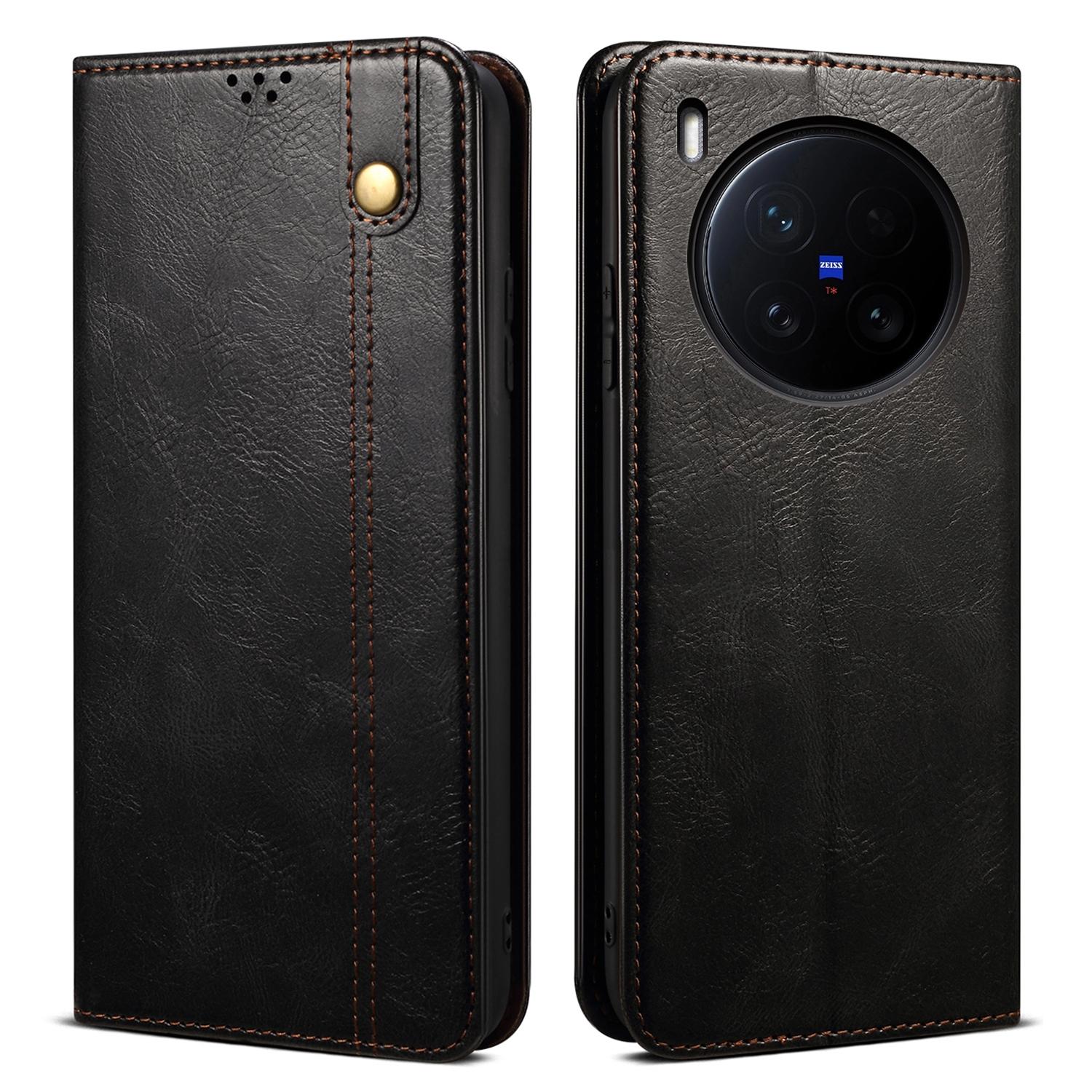 

For vivo X200 Ultra 5G Case Crazy Horse Texture Waxy Leather Wallet Stand Phone Cover Black