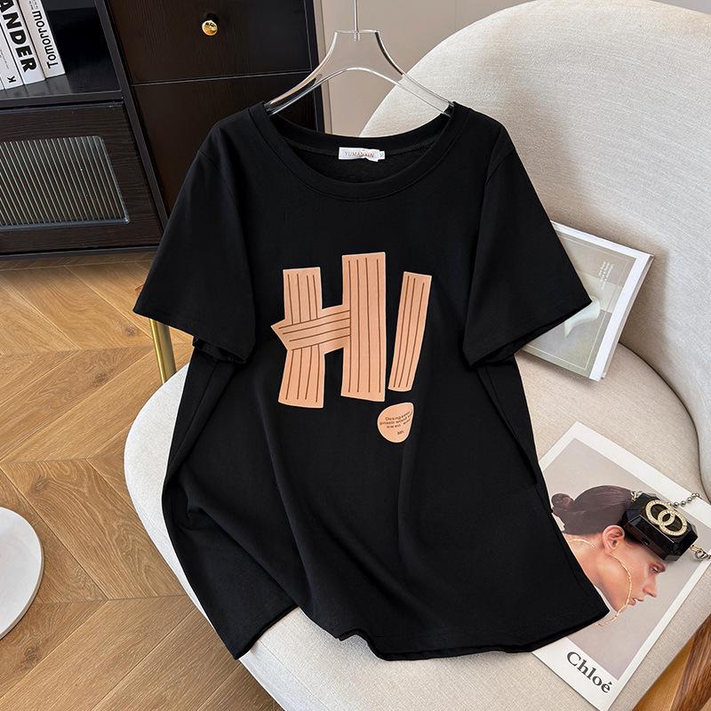 Damen Plus Size Lockere Passform Mittellanges Rundhals-Kurzarm-T-Shirt (200/300/350 Jin)