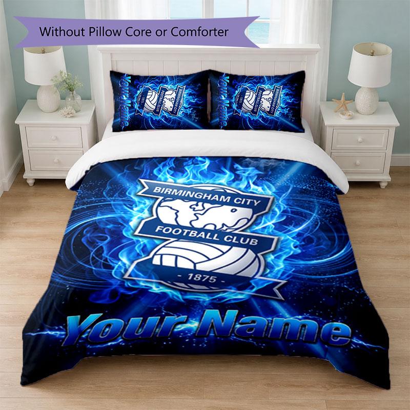 BIRMINGHAM CITY Football Custom Name Text Bedding Set 1 Duvet Cover+2 Pillowcases Soccer Logo Personalized Gift For Special Occasion Bedroom Decor