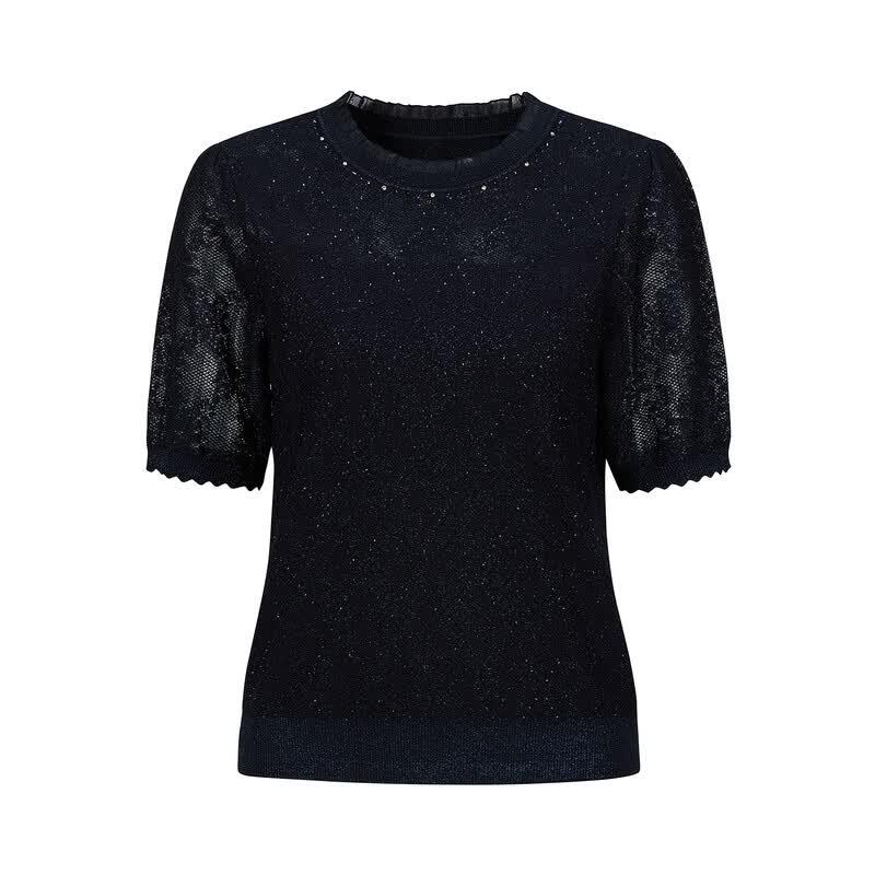 JUZUI Women's Quiet Luxury Jacquard Knit Short-Sleeve Top