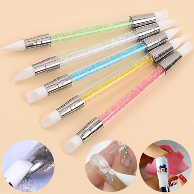 Bolígrafos de silicona para decoración de uñas, 5 uds., doble cabezal, para tallar, grabar diseños de uñas, prensa, pegatina para uñas, herramienta de flores