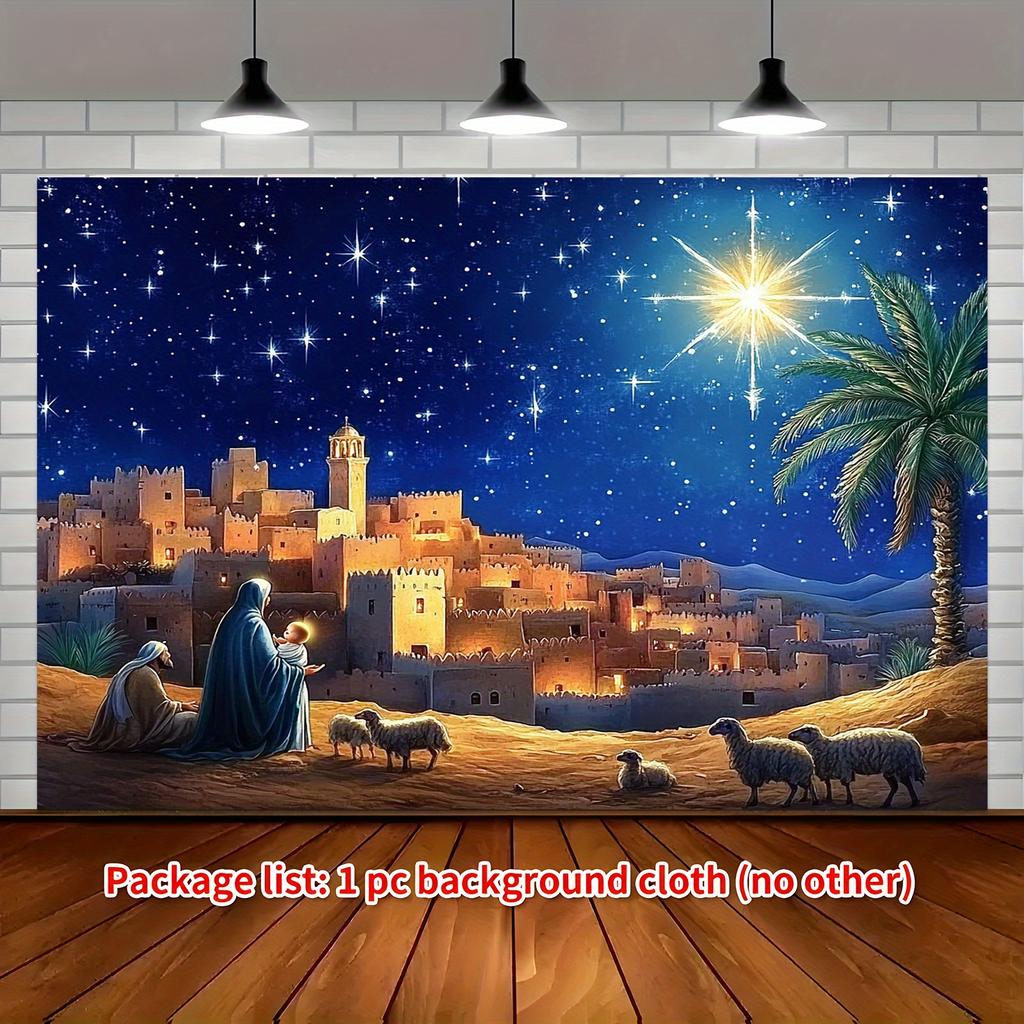 1pc Christmas Eve star Christmas Eve religious theme background cloth, party banner, holiday decoration Christmas Eve