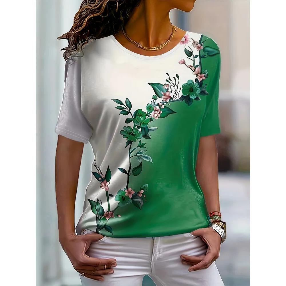 Fashion Flower Print Women's Top Casual Loose Short Sleeves Comfortable Versatile T-Shirts Women’s