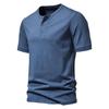 Pánské jednobarevné americké letní jednobarevné tričko Henley s polovičním rukávem - trendy sportovní oblečení pro volný čas