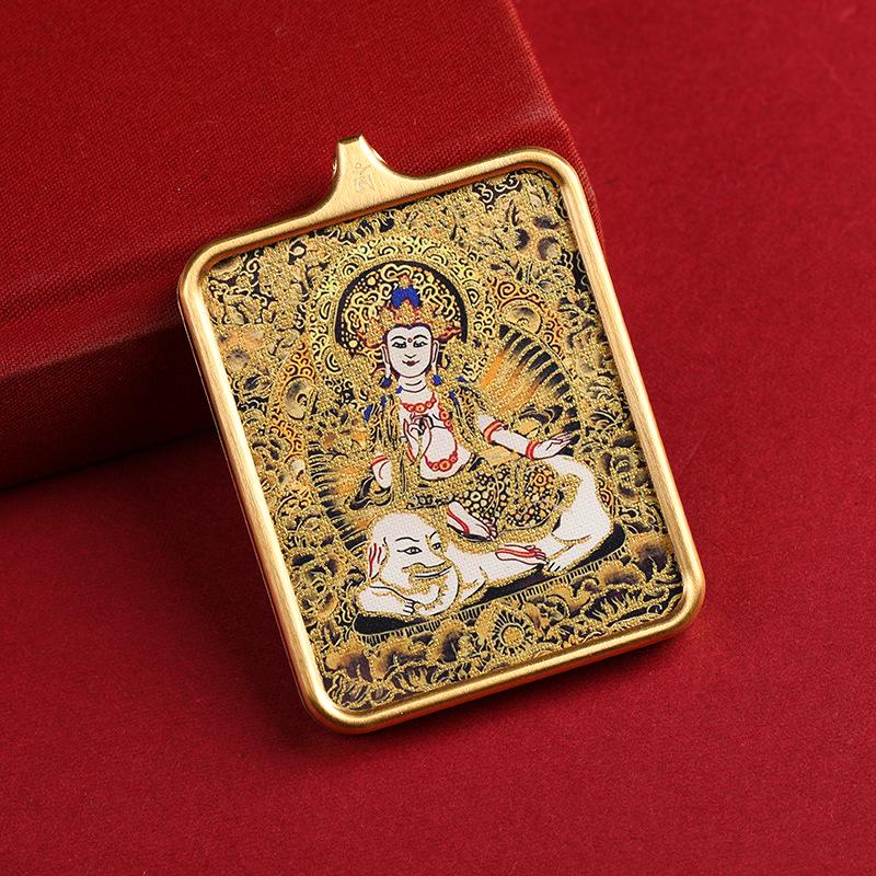 Gold-Inlaid Eight Guardian Deities Thangka Necklace with Past Life Pendant