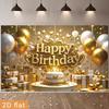 2D Shiny Gold Glitter Happy Birthday Backdrop Banner Party Decoration