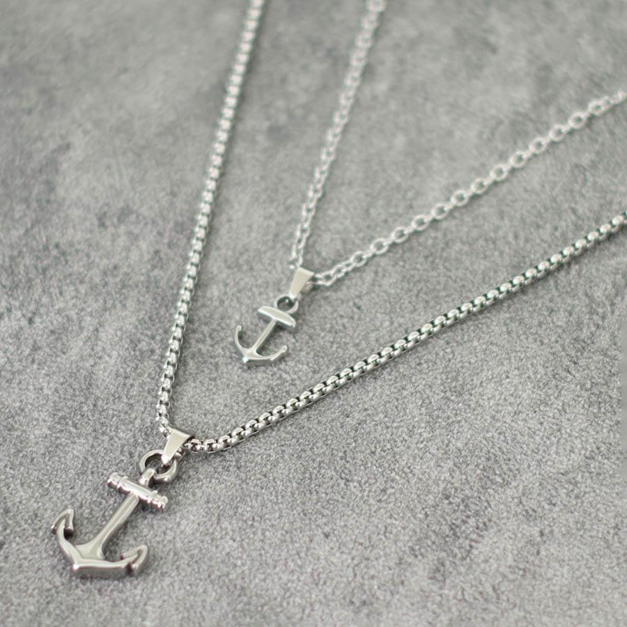 Hiphop Anchor Necklace For Men 2Pcs/Set Stainless Steel Cuban Chain Collar Outdoor Motorcycle Cool Riding Neck Accessories Punk