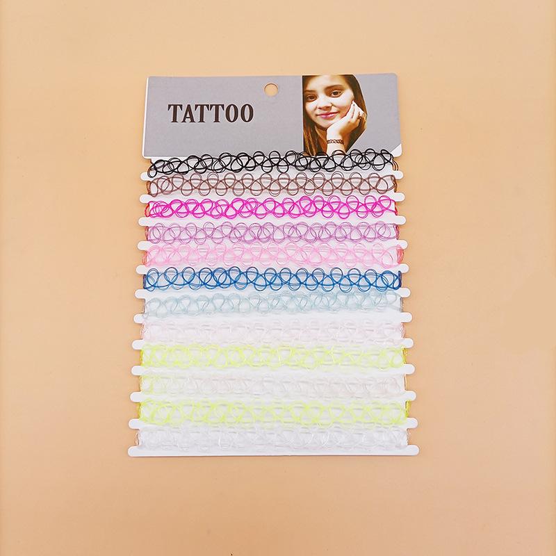 12pcs Hot Sale Vintage Chokers Necklaces For Women Stretch Tattoo Necklaces Elastic Chocker Simple Trendy Girls Short Pendant