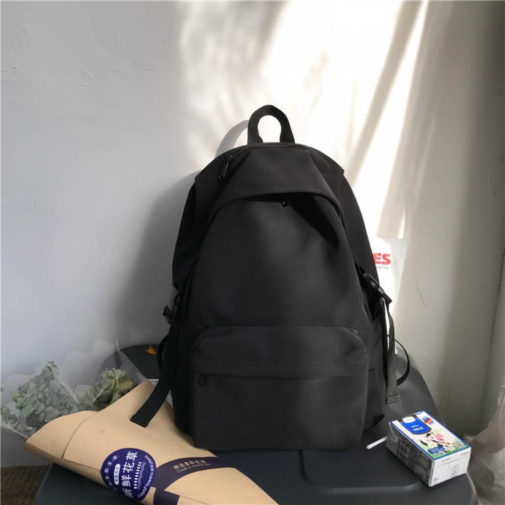 School Bag Backpack High-value Lightweight Girls' Backpack Solid Color Middle and High School Student Schoolbag Large Capacity Casual Backpack