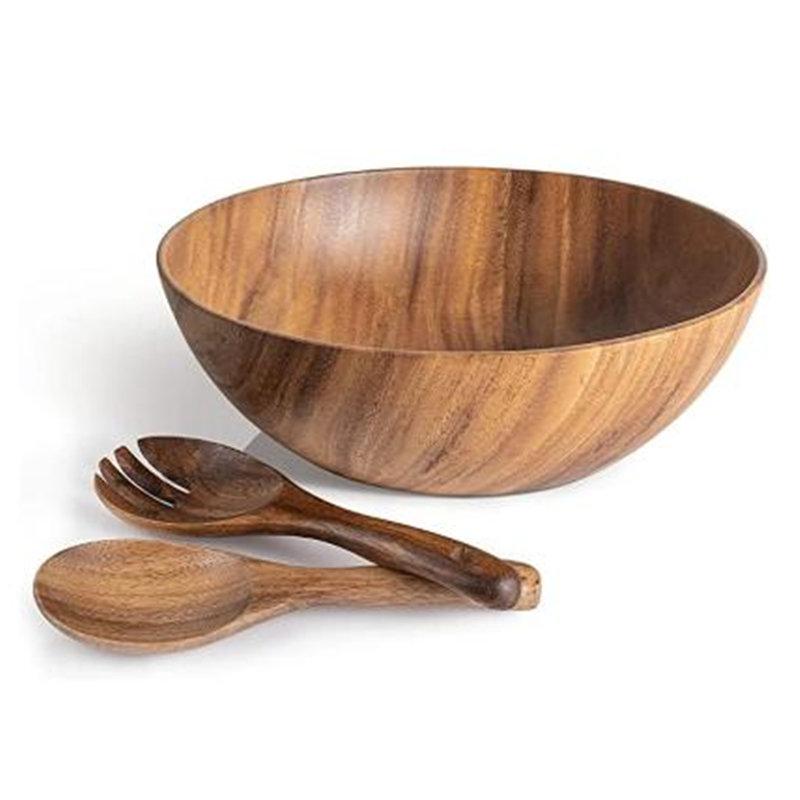 Large Wooden Salad Bowls Big Wood Serving Bowl for Fruits, Salad, Cereal or Past Mixing Bowl  Acacia Solid Spoon Fork Hardwood