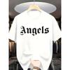 T-shirt casual da uomo con stampa "Angeli" - Abbigliamento streetwear estivo e basic per tutti i giorni, girocollo. (Vestibilità morbida e confortevole)