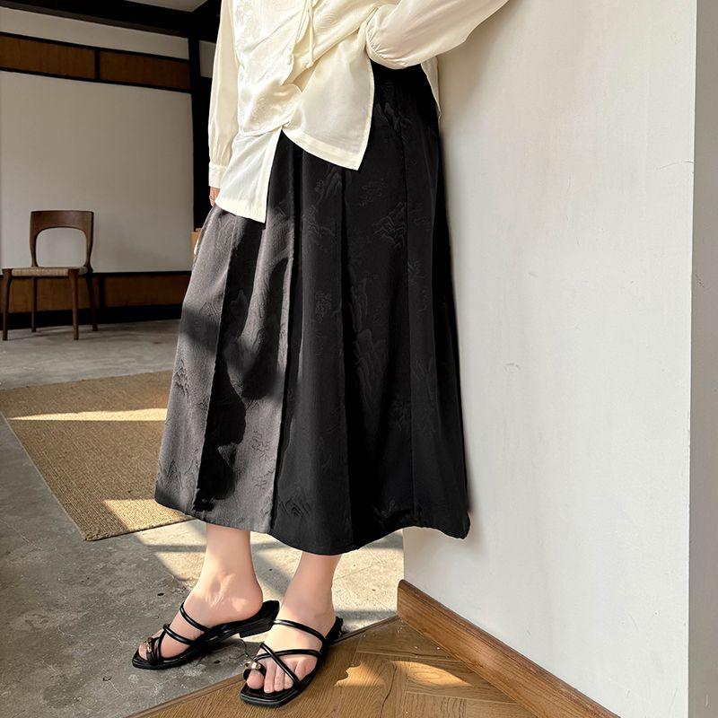 

Plus size women clothing [New Chinese Dark Pattern Skirt] Elegant National Style Jacquard Summer High Waist Cover Thick Legs Slimming Skirt Black 7xl([Recommended 112.50 kg-125.00 kg]])