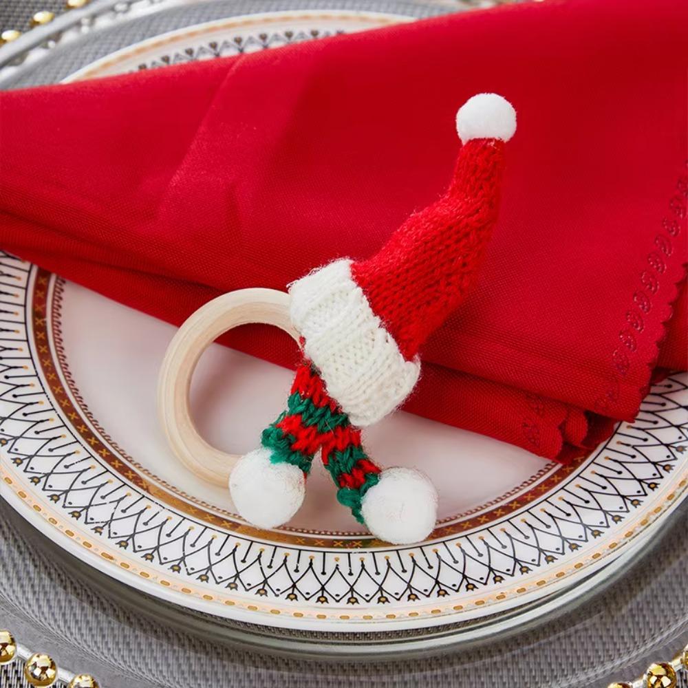 6pcs Handmade Christmas Hat Napkin Rings Wood Napkin Buckle Party Supplies Napkins Holder  Hotel
